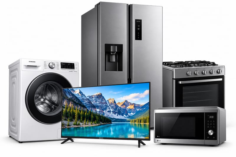 Nevera, lavadora, televisor, cocina de gas y microondas